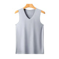 Men Vest V-neck Sleeveless Elastic Ice Silk Moisture Wicking Sports Vest grey