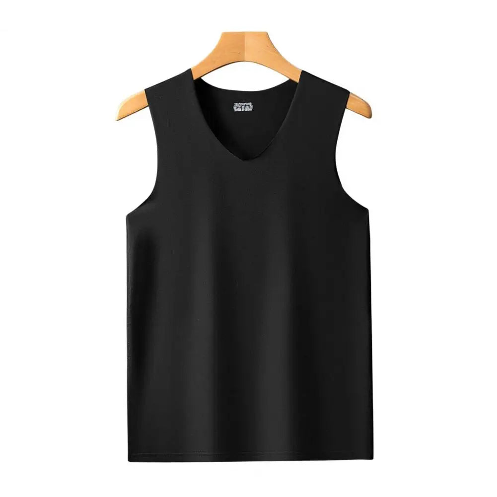 Men Vest V-neck Sleeveless Elastic Ice Silk Moisture Wicking Sports Vest Black