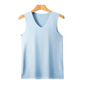 Men Vest V-neck Sleeveless Elastic Ice Silk Moisture Wicking Sports Vest Blue
