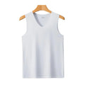 Men Vest V-neck Sleeveless Elastic Ice Silk Moisture Wicking Sports Vest light gray