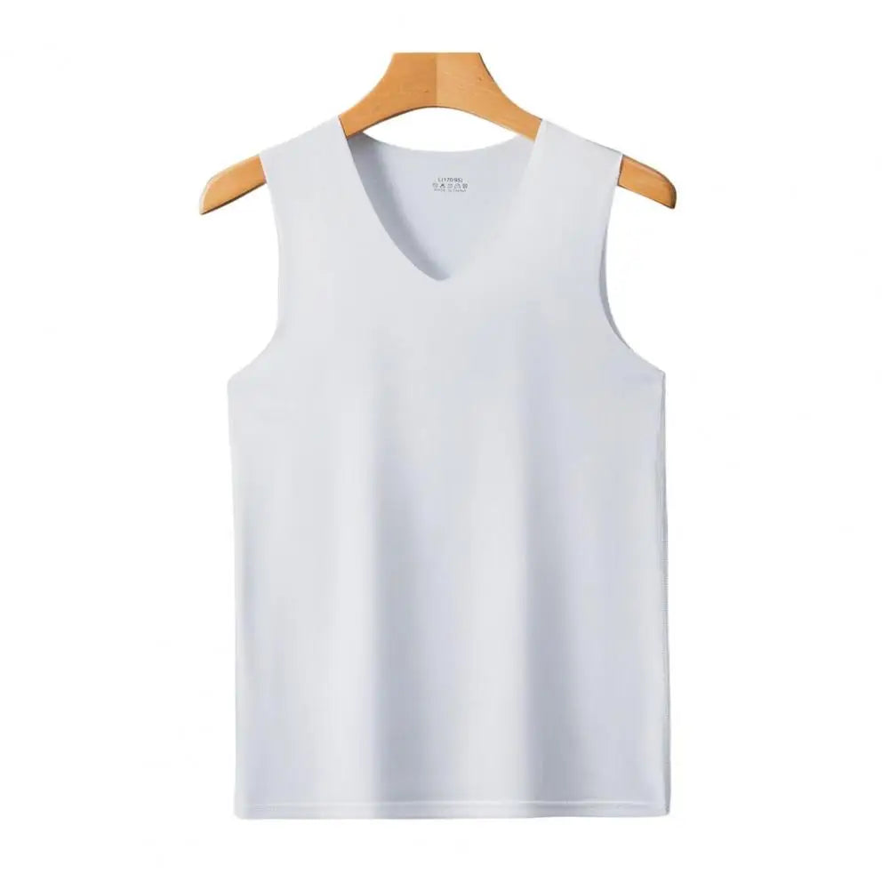 Men Vest V-neck Sleeveless Elastic Ice Silk Moisture Wicking Sports Vest light gray